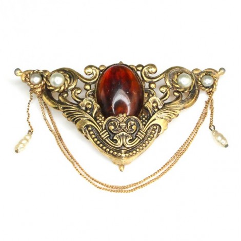 eleganta brosa " Victorian Revival ". chihlimbat faux & perle faux. anii ' 70